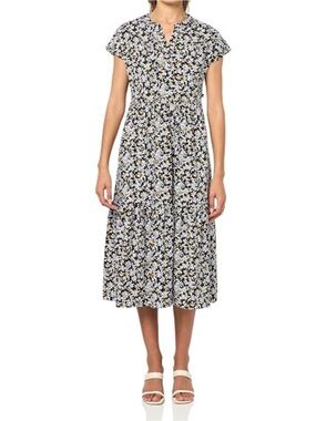 Women’s White and Navy Floral Cotton blend 6 Button-Front Dress size 10 US